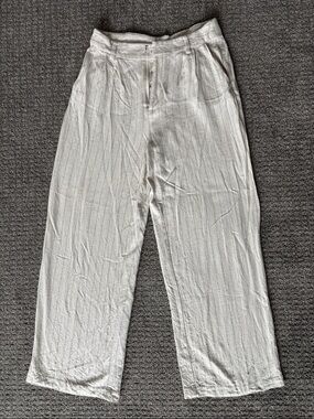 Lulu's Cream Pinstripe Wide-Leg Pants